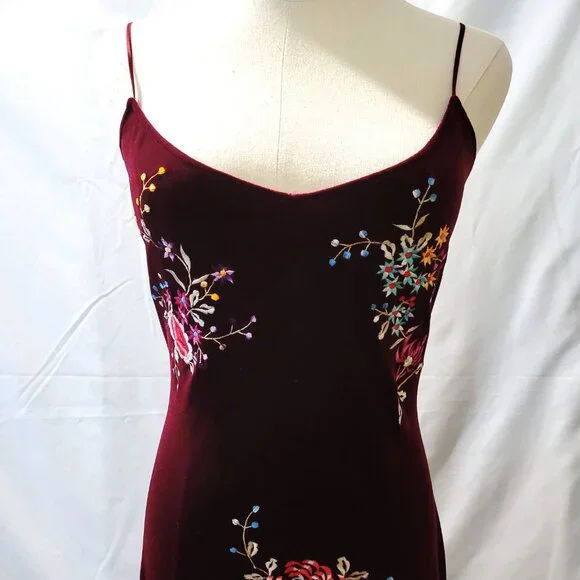 Rare 1990's Vintage Betsey Johnson Embroidered Velvet Evening Dress - Size 6 - Picture 5 of 11